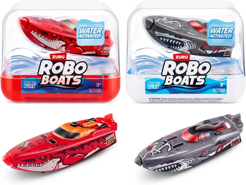Robo Alive Robo Boats, Tiburón Blanco y Tiburón Dino, Pack de 2, de ZURU, Juguete de Barco Activado por Agua, (Exclusivo de Amazon)