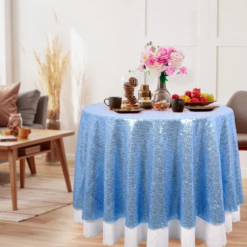Miniatura 33 de DUOBAO Mantel Redondo Amarillo de 60 Pulgadas Mantel de Mesa con Lentejuelas Decoración de Cumpleaños Manteles con Lentejuelas Manteles de Mesa