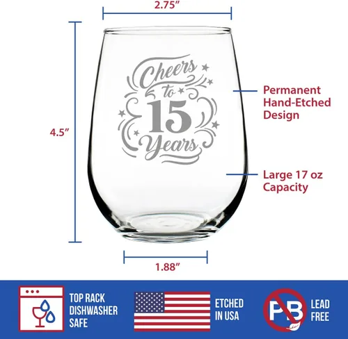 Miniatura 5 de Personalizado Salud a los 15 años - Copa de vino sin tallo con mensaje grabado personalizado - Regalos para decoración de fiesta de 15 aniversario