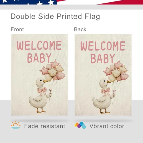 Miniatura 5 de Bandera de bienvenida para el jardín de bebé, letrero de bienvenida a casa de bebé niña para exteriores, doble cara, decoración de ganso tonto, 12.5