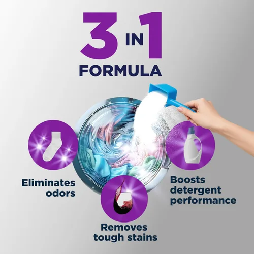 Miniatura 4 de OxiClean Polvo removedor de olores y manchas de triple acción, uso con detergente, elimina olores difíciles y elimina manchas, color seguro y sin