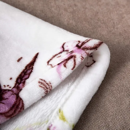 Miniatura 8 de DaDa Bedding - Manta de forro polar de visón sintético con estampado floral morado, franela de felpa ultrasuave, estampado de pájaros de jardín
