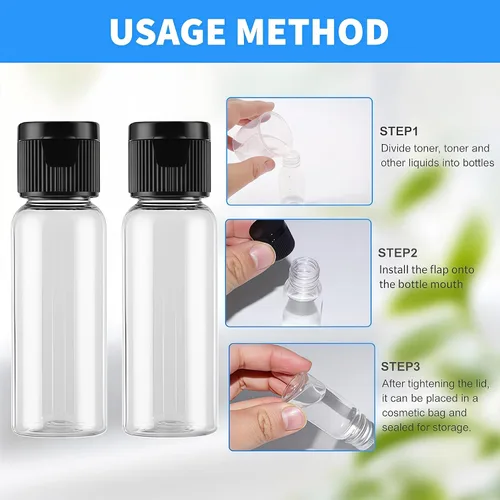 Miniatura 5 de Paquete de 30 botellas de viaje vacías de plástico de 0.7 onzas con tapa abatible, recipientes cosméticos para lociones, champús y aceites de masaje