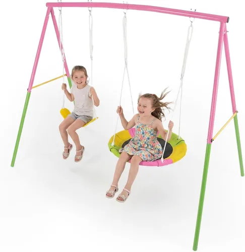 Miniatura 13 de Juego de columpios para patio trasero con soporte, columpio de metal resistente de 440 libras, soporte de columpio para exteriores, contiene 1 Azul