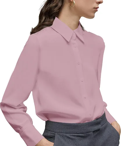 Miniatura 9 de Camisa clásica de botones para mujer, manga larga con cuello, blusa de gasa para trabajo y oficina