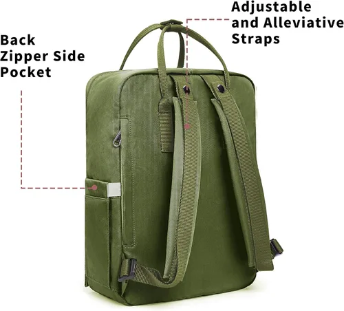 Miniatura 4 de KALIDI Mochila casual para laptop de 15 pulgadas, mochila clásica para campamento, viajes, exteriores, cuadrada, mochila para universidad, Verde