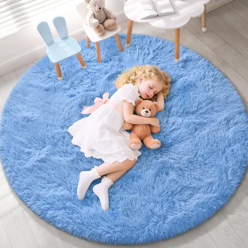 Miniatura 150 de EVOIONOS - Alfombra redonda gris para dormitorio, 5x5 pies; alfombras circulares suaves y esponjosas para sala de estar, alfombras de felpa peludas