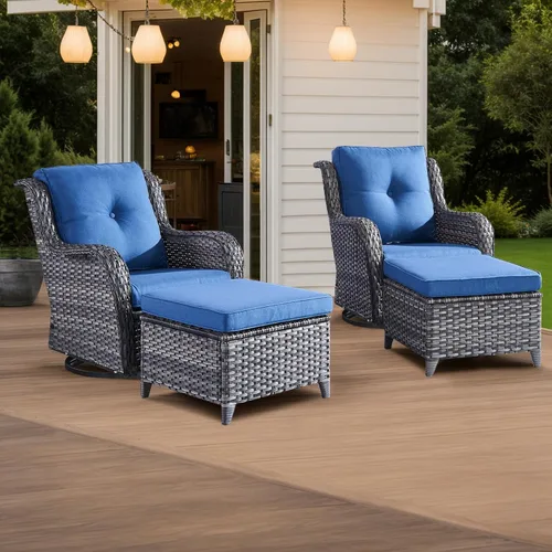 Miniatura 74 de HUMMUH Sillas Mecedoras Giratorias de Mimbre para Patio Exterior con Respaldo Alto, Sillas Deslizantes de Ratán PE, Juego de Muebles de Patio de 4
