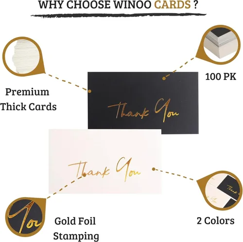 Miniatura 3 de Winoo Design Mini Tarjetas de Agradecimiento Doradas para Pequeñas Empresas – Paquete de 100 – Tarjeta Plana Sin Plegar, 2 x 3.5 Pulgadas, Gracias