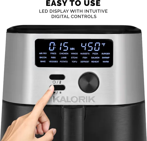 Miniatura 5 de Kalorik MAXX® Freidora de aire digital 7 en 1 de 4 cuartos de galón, pantalla LED, 21 presets inteligentes, 4 accesorios, libro de recetas, 1600 W