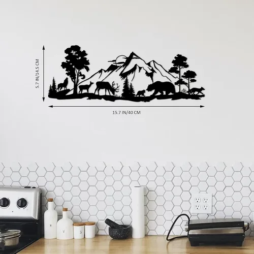 Miniatura 4 de ESTART Decoración de pared de metal de bosque de montaña, oso de ciervo, arte de pared de metal, decoración de caza de animales rústicos para sala