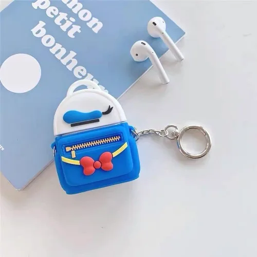 Miniatura 3 de Funda de silicona suave con clip de gancho para llavero para Apple AirPods 1, 2, 1ª generación, mochila de pato Donald, animación de animación 3D