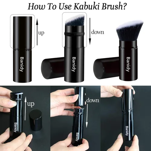Miniatura 4 de Brocha de maquillaje Kabuki para la cara, retráctil, cepillo Kabuki de viaje, portátil, impecable para base, rubor en polvo, bronceador, pulido