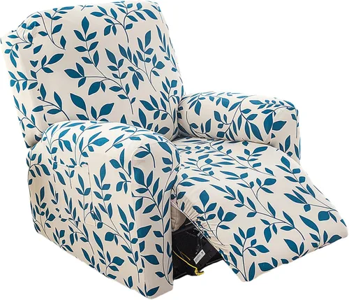 Miniatura 35 de NILUOH Funda para sillón reclinable, 4 piezas, elástica, estampada, con bolsillo lateral, funda para sofá reclinable, antideslizante, ajustable, 16