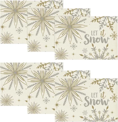 Miniatura 14 de Artoid Mode Juego de 4 manteles individuales de mesa con diseño de copo de nieve beige Let It Snow de invierno, 12 x 18 pulgadas, manteles de mesa
