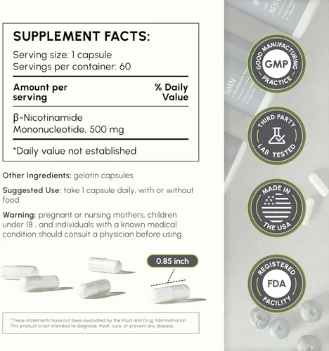 Miniatura 2 de partiQlar Suplemento NMN 500mg - Mononucleótido de nicotinamida NMN y refuerzo para energía celular, longevidad y envejecimiento saludable
