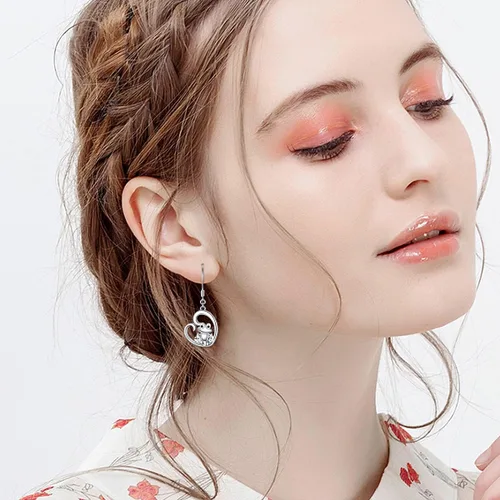 Miniatura 23 de POPKIMI Bonitos aretes colgantes de animales, joyería de animales, regalos de cumpleaños y Navidad para mujeres, aretes de ópalo de cristal de plata