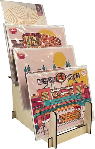 Miniatura 10 de Soporte de exhibición de madera - Platos, impresiones artísticas, obras de arte, imágenes, libros, papelería, discos, revistas y más - Ferias