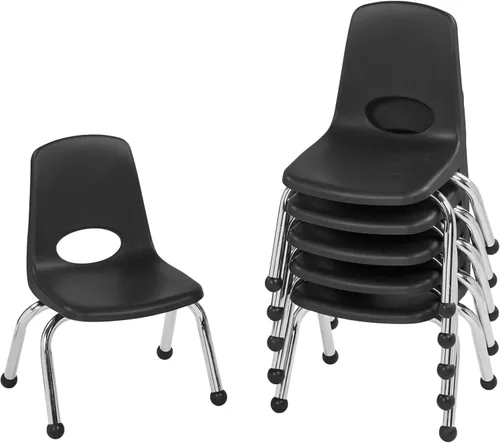 Miniatura 39 de FDP 16" Silla apilable escolar, silla de estudiante apilable con patas de acero cromado y ruedas; para aprendizaje en casa o en el aula - Gris claro