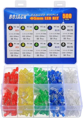 BOJACK 5 Colores 500 unids 0.197 in LED Diodo Luces Assored Kit Paquete Brillante Iluminación Bombilla Lámparas Electrónica Componentes 0.197 in