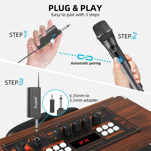 Miniatura 2 de Aveek Micrófono inalámbrico de karaoke, micrófono de mano con receptor recargable, para altavoces y amplificadores con alimentación, juego