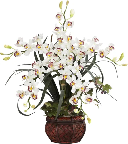 Miniatura 9 de Cymbidium con jarrón decorativo, arreglo de seda