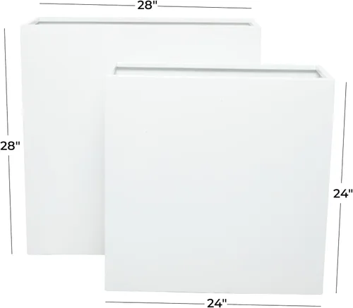 Miniatura 6 de Deco 79 Maceta de metal para interiores y exteriores, maceta rectangular grande, juego de 2 macetas de 28 pulgadas, 24 pulgadas de alto, color blanco