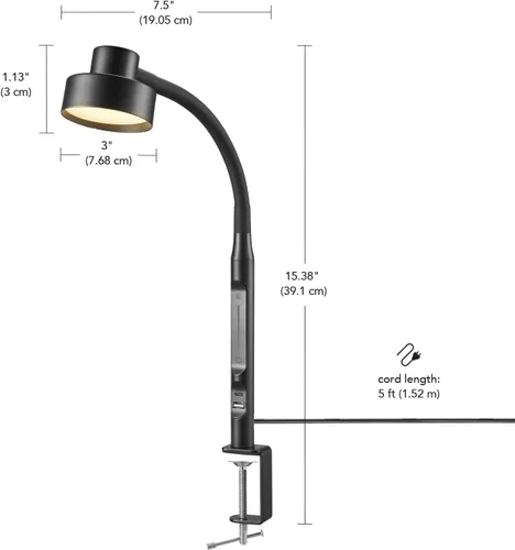 Miniatura 4 de Globe Electric 62000036 Lámpara de escritorio LED de 15" con abrazadera integrada, color negro mate, cuello de cisne de silicona ajustable