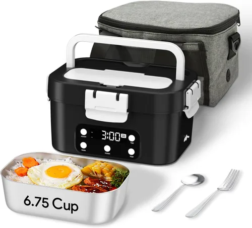 Fiambrera eléctrica inalámbrica, calentador automático de alimentos de 6.75 tazas (212 °F), contenedor de comida portátil recargable para oficina,