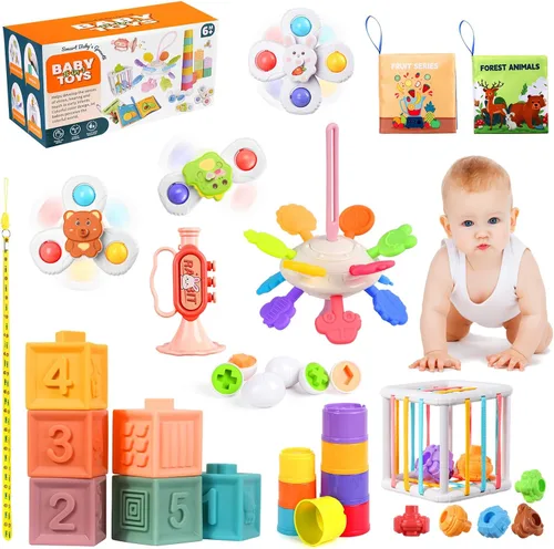 Juguetes Montessori para bebés de 6 a 12 meses, 8 en 1, juguetes de baño sensoriales suaves para bebés, Montessori para niños de 1 año
