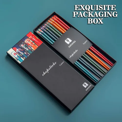 Miniatura 6 de 5 pares de palillos de fibra de vidrio; palillos japoneses reutilizables, aptos para lavavajillas, juego de regalo de palillos coloridos