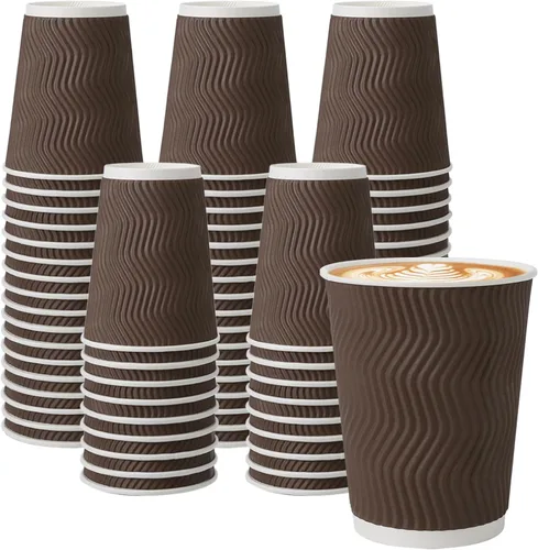 Miniatura 13 de BYSNOW Paquete de 150 tazas de café de 10 onzas, vasos de papel desechables, pared ondulada aislada para bebidas calientes o bebidas frías