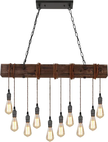 Miniatura 11 de KEESFU 4 luces colgantes de granja para isla de cocina, luz colgante de techo de madera rústica, altura ajustable, lámpara de comedor para isla