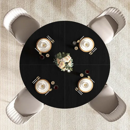 Miniatura 9 de IBF Mesa de comedor redonda negra para 4-6, mesa de cocina de 47 pulgadas con superficie amplia, mesa de comedor circular moderna, mesa de madera