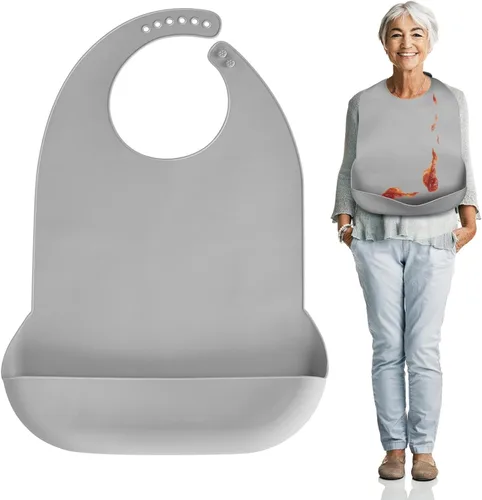 Miniatura 10 de Baberos para adultos Kinggrand Kitchen para hombres, mujeres, ancianos - Babero de silicona para adultos para comer - Baberos lavables con recogedor
