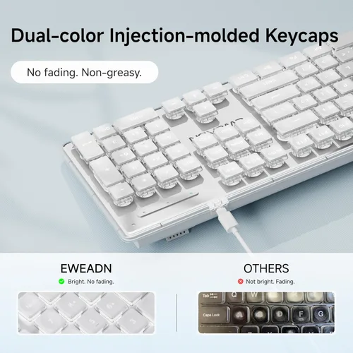Miniatura 7 de SEUNKWANG EWEADN X7S - Teclado inalámbrico con retroiluminación blanca, panel de metal, teclado de computadora recargable de 2.4 G, luz silenciosa