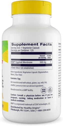 Miniatura 2 de Healthy Origins Membrana de cáscara de huevo de 500 mg (NEM, sin OMG, sin gluten, soporte para las articulaciones), 120 cápsulas vegetales