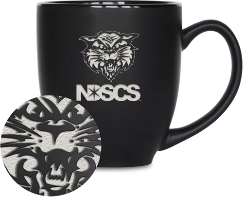 Miniatura 394 de Rico Industries - Taza de cerámica mate negra con grabado láser estándar de 15oz para NCAA (escuelas T & U) - Para bebidas calientes o frías