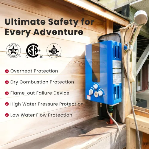Miniatura 3 de GASLAND Outdoors Calentador de agua sin tanque de propano, 1.58 GPM 6L Calentador de agua portátil a gas, Protección contra sobrecalentamiento
