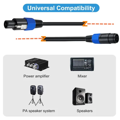 Miniatura 3 de Cable de extensión Speakon macho a hembra de 3.3 ft/3.2 pies con bloqueo giratorio para DJ PA escenario amplificador audio jack cable de altavoz