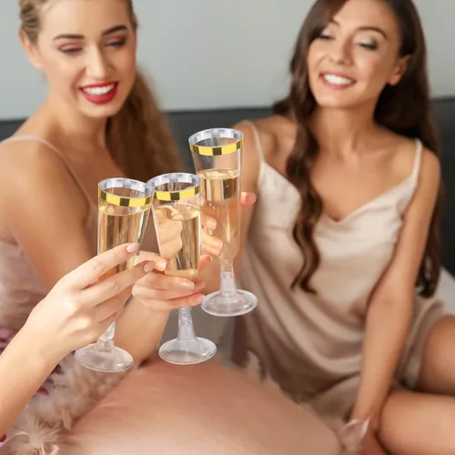 Miniatura 6 de Ruisita Paquete de 120 copas de champán de plástico de 5 onzas, copas de champán de plástico desechables para fiestas, copas de brindis Dorado