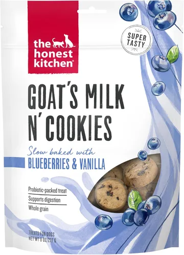 The Honest Kitchen Galletas de leche de cabra N' Cookies: horneadas lentamente con arándanos y vainilla, bolsa de 8 onzas