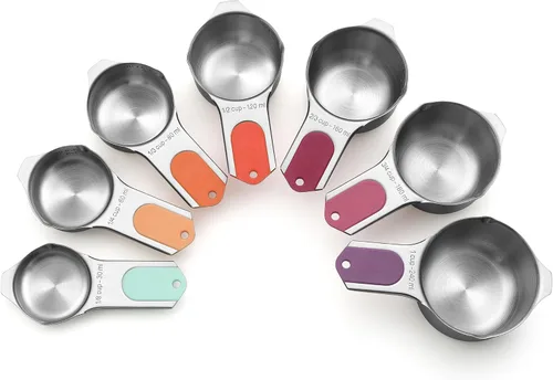 Miniatura 10 de Spring Chef Juego de 7 tazas medidoras de acero inoxidable con boquilla de vertido, herramientas de cocina anidables con marcas de fácil lectura