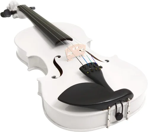 Miniatura 3 de Violín Mendini de madera sólida, libro de lecciones, cuerdas extra, sintonizador violín, arco y estuche, Blanco