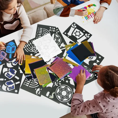 Miniatura 6 de Cinrobiye Juego de 24 piezas de papel de aluminio de Hanukkah para manualidades, kit de pintura de Janucá, papel de arte, actividades para colorear