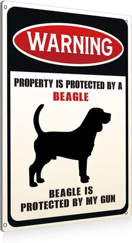 BEASTZHENG Letreros de metal divertidos de advertencia de perro para decoración de pared, propiedad está protegida por un beagle está protegido por