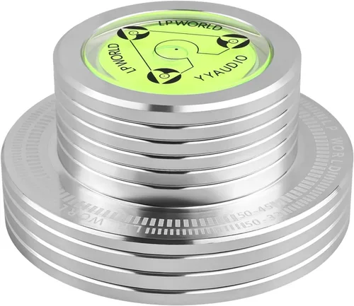 Miniatura 8 de Estabilizador de peso y disco de vinilo para tocadiscos, aleación de aluminio con prueba de nivel y velocidad incorporada, base antideslizante