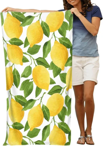 Miniatura 9 de VOOHDDY Toalla de playa de frutas verdes amarillo limón, grande, suave, absorbente, de secado rápido, toallas de baño de gran tamaño para baño
