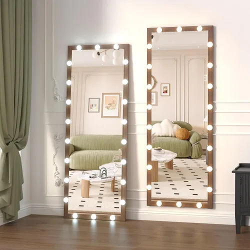 Miniatura 10 de ANYHI Espejo blanco de longitud completa con luces, espejo de cuerpo completo de 63 x 24 pulgadas con luz, 22 bombillas LED, 3 luces