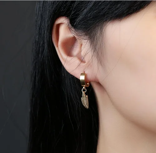 Miniatura 4 de Pendientes colgantes de acero inoxidable con diseño de hojas de oro y plata y negro